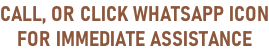 CALL, OR CLICK WHATSAPP ICON FOR IMMEDIATE ASSISTANCE